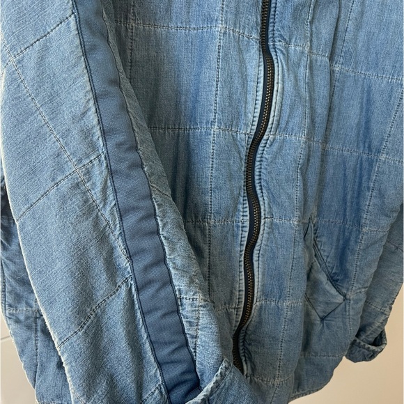 Free People Quilted Dolman Jacket Cali Blue Ground Denim Zip Up Size Small - Picture 3 of 7